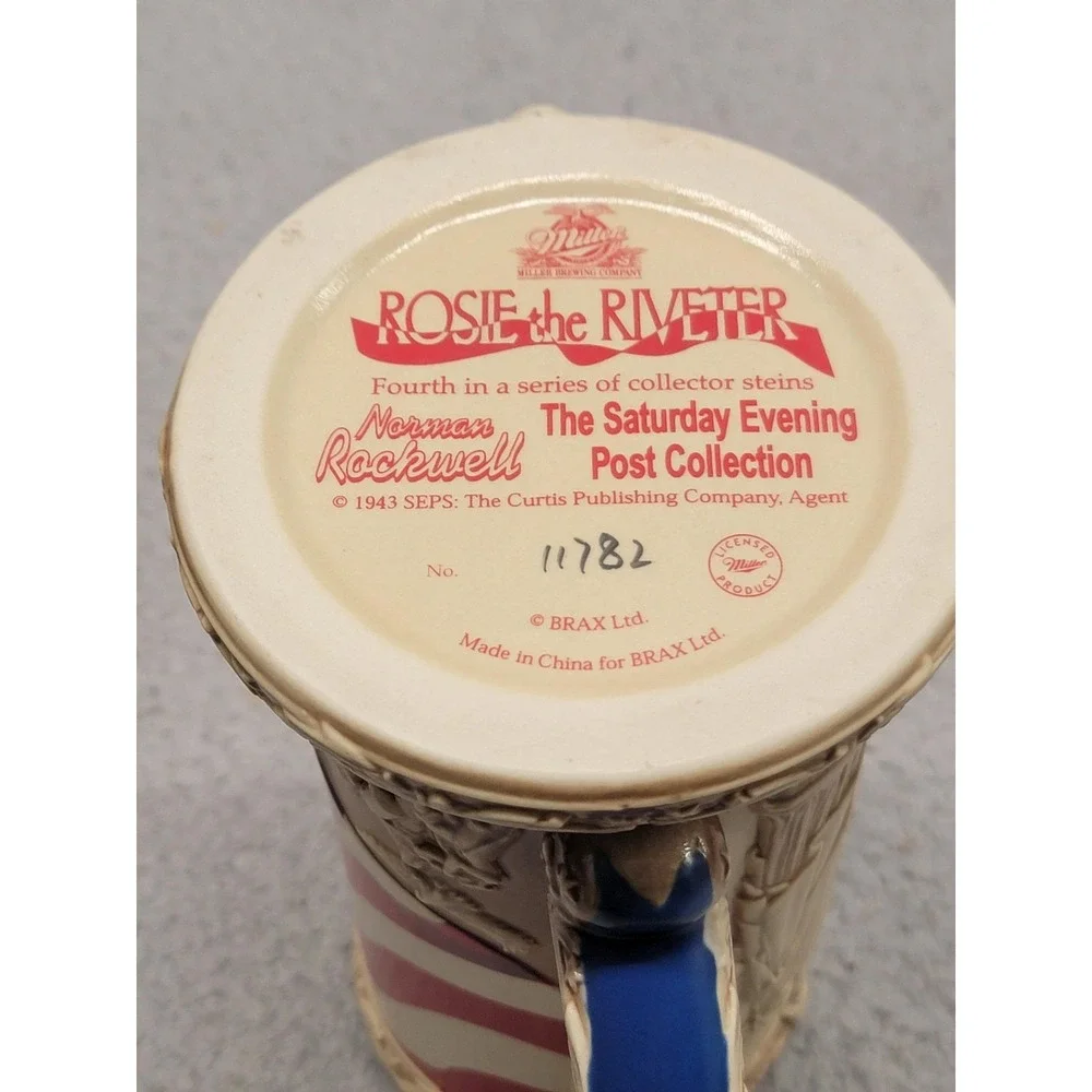 Vintage Miller Norman Rockwell Rosie The Riveter Beer‎ Stein Box COA Patriotic